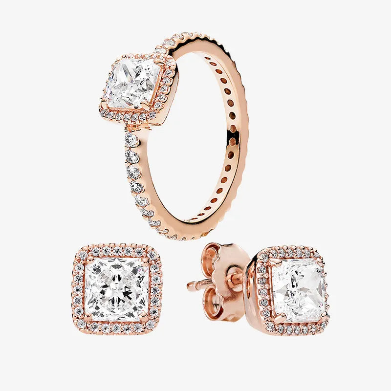 Set Pandora Cuadrado En Rose Gold