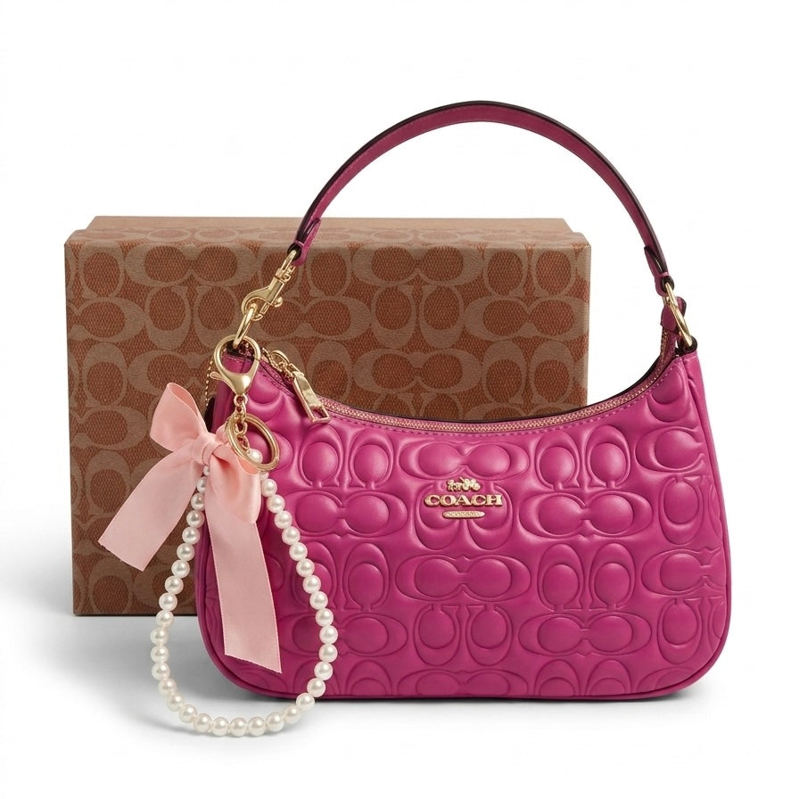 Cartera Coach Teri Rosa Textura Con Caja