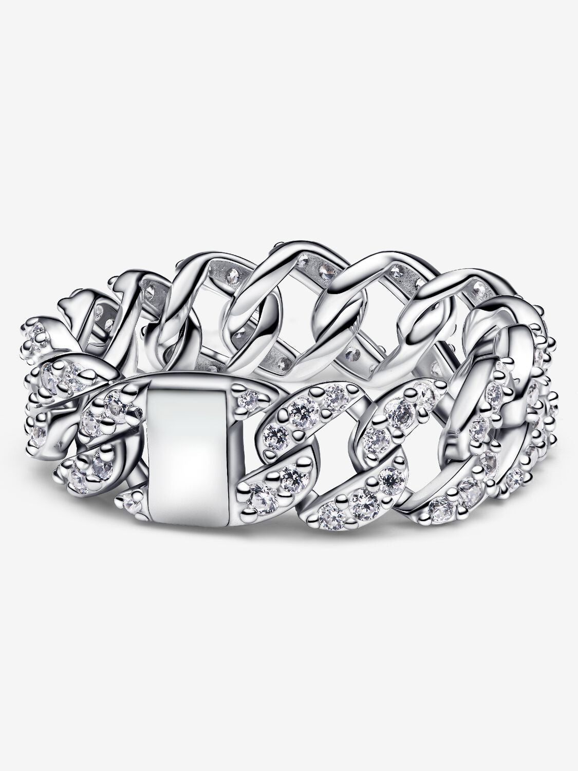 Anillo Pandora Cadena Cubana en Pavé