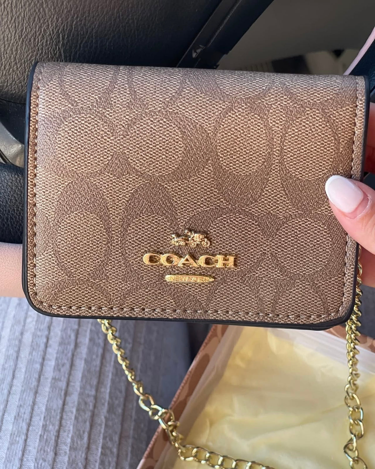 Cartera Coach Mini Marrón De Cadena Con Caja