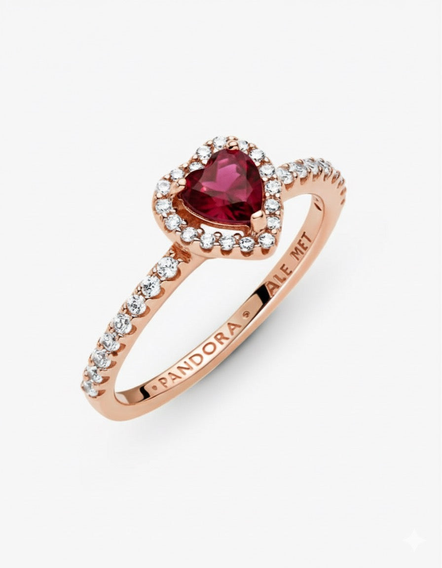 Anillo Pandora Corazón Rojo Brillante en Rose Gold