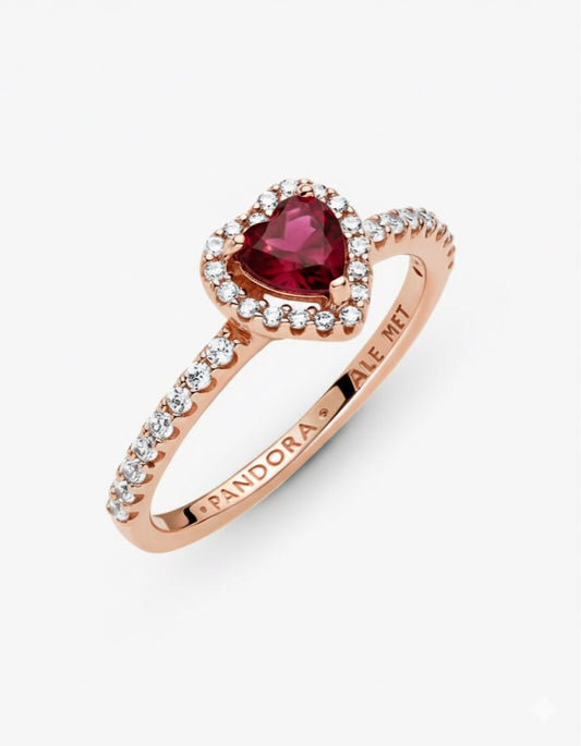 Anillo Pandora Corazón Rojo Brillante en Rose Gold