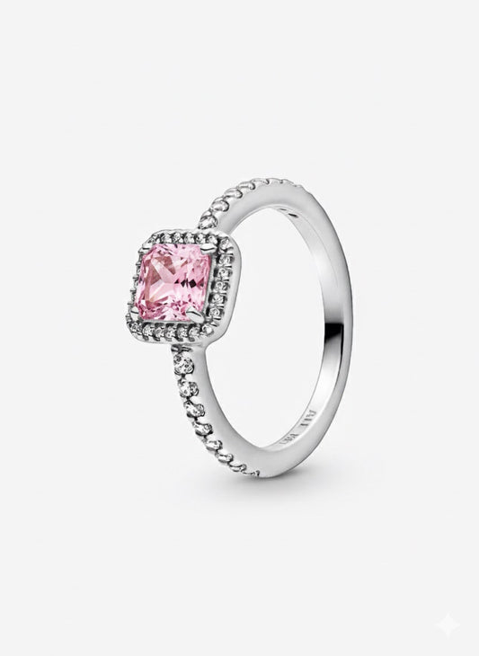 Anillo Pandora Cuadrado Rosa Elegante Atemporal