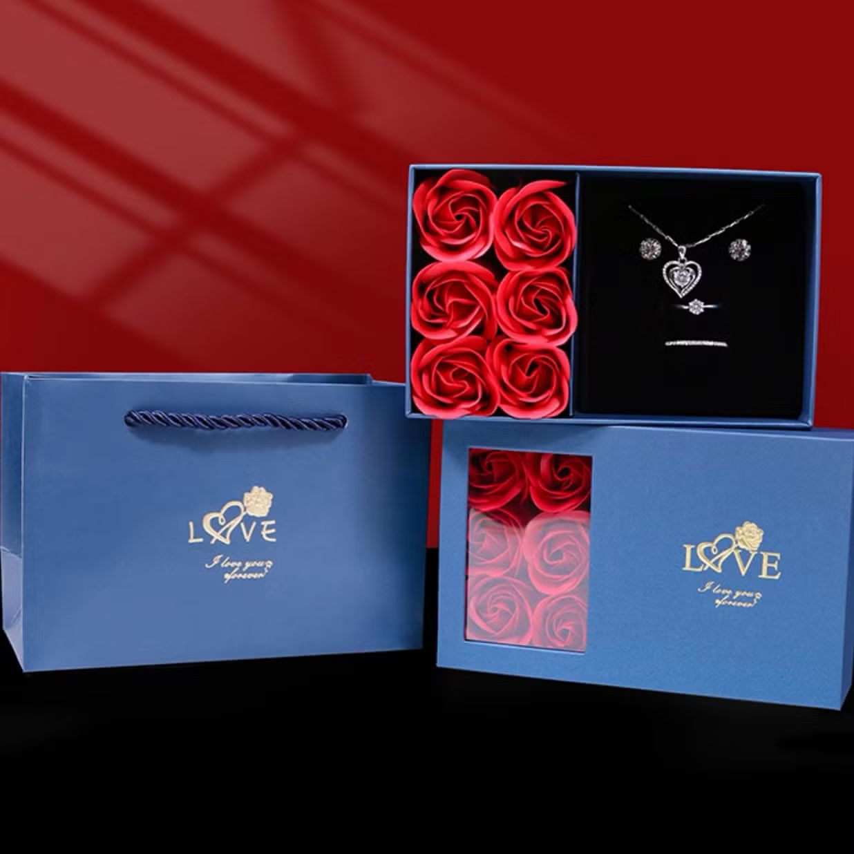 Kit De Regalo 6 Rosas para Joyería  Azul