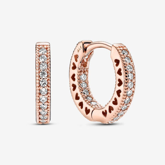 Argollas Pandora de Aro Corazón en Pavé Rose Gold Pequeñas