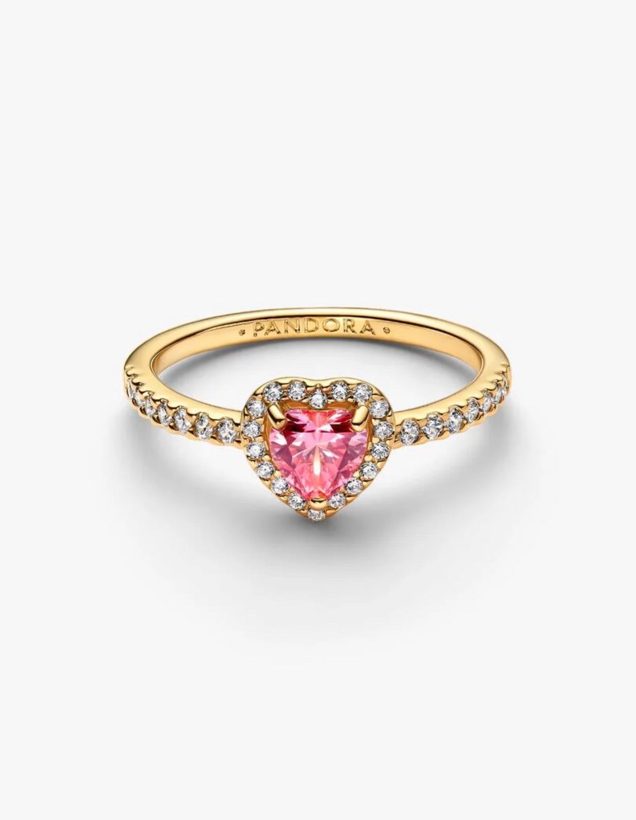 Anillo Pandora Corazón Rosa Brillante en Dorado