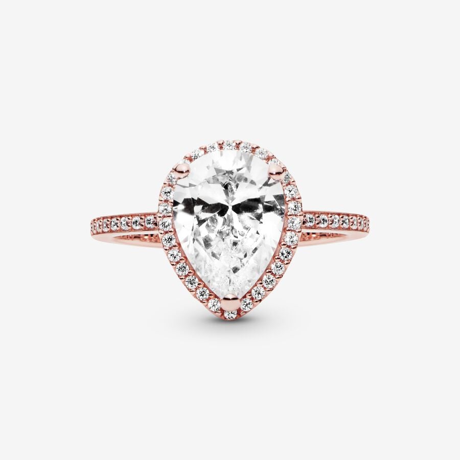 Anillo Pandora Halo de Lágrima Brillante Rose Gold