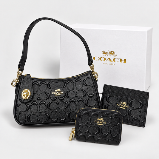 Set De 3 Carteras Coach Clásico Negro Y Caja