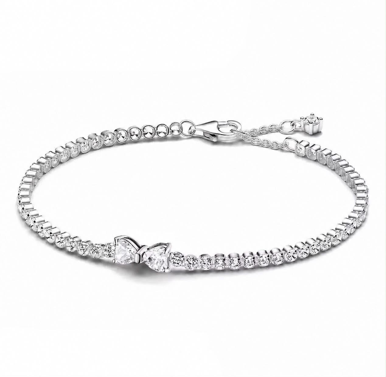 Brazalete Pandora De Tenis Moño Brillante Blanco