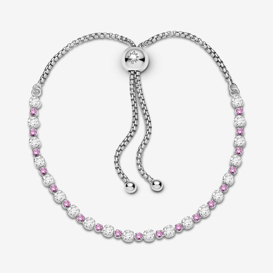 Pulsera Pandora Rosa y Transparente Brillante Con Cierre Deslizante