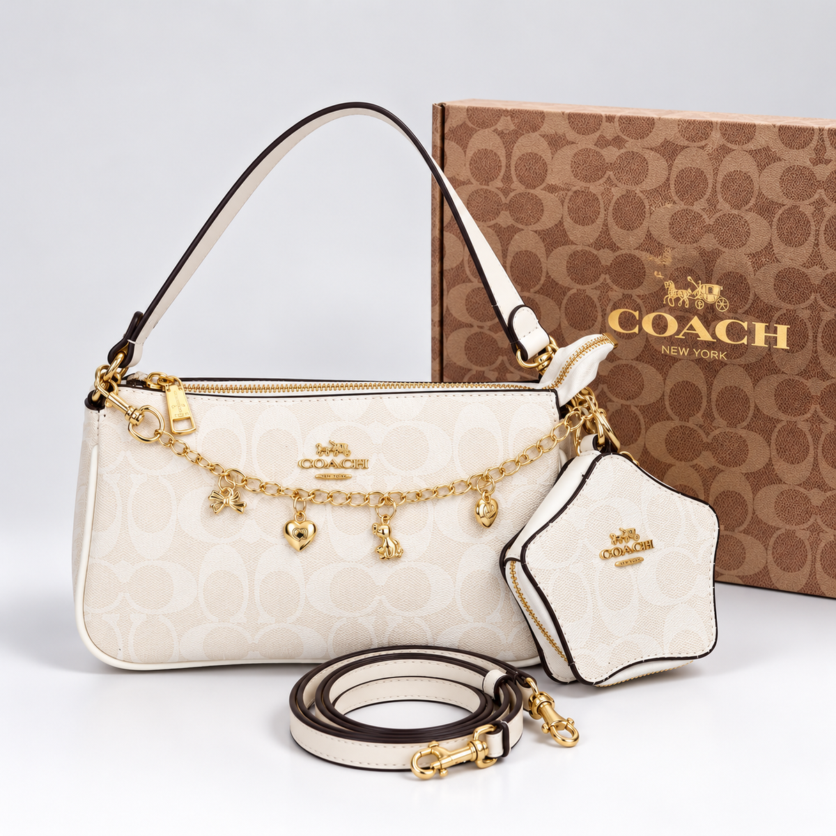 Cartera Coach Nolita Blanca Con Monedero De Estrella (con caja)