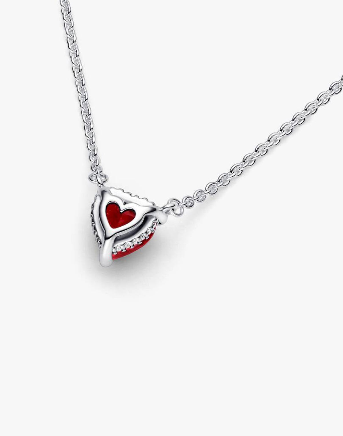 Collar Pandora con Colgante Halo y Corazón Rojo