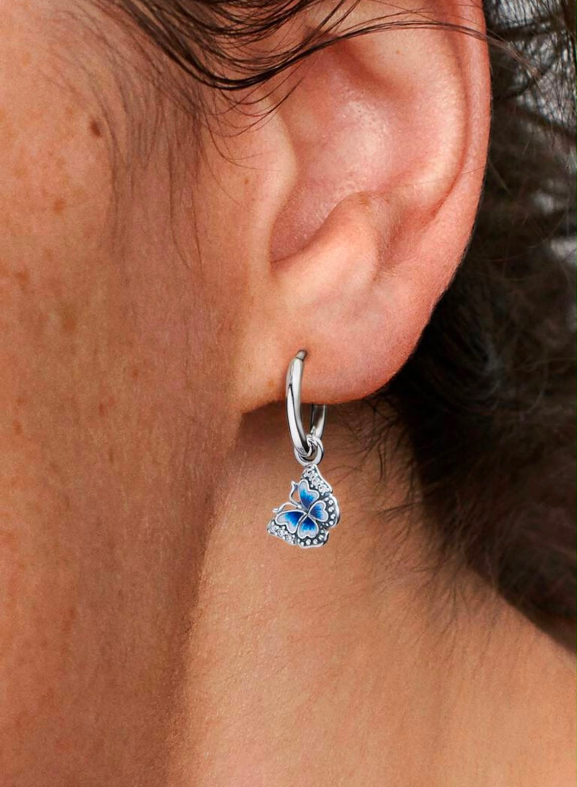 Aretes Pandora de aro Mariposa azul
