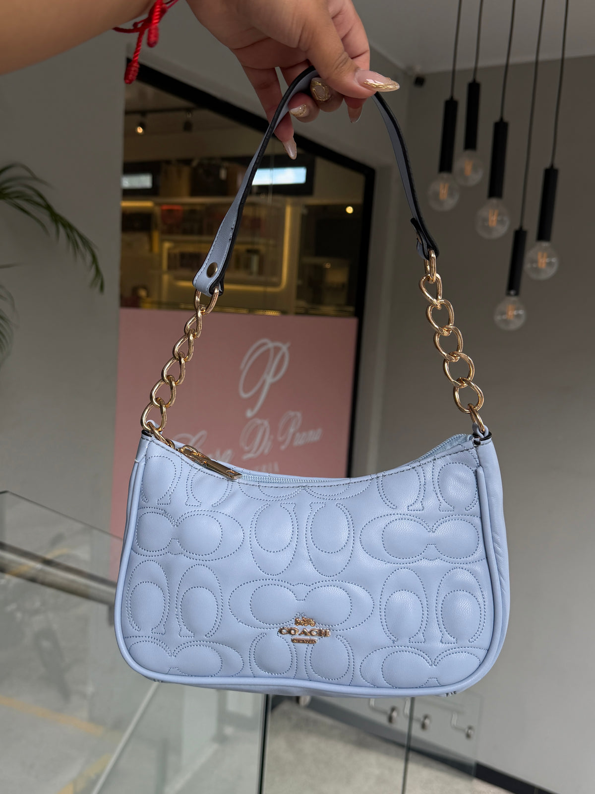 Cartera Coach Teri De Hombro Acolchonada Celeste