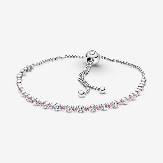 Pulsera Pandora Rosa y Transparente Brillante Con Cierre Deslizante