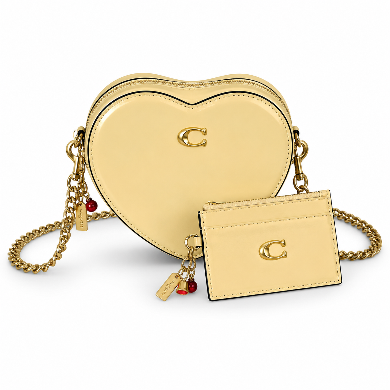Cartera Coach De Corazón Con Tarjetero Color Amarillo