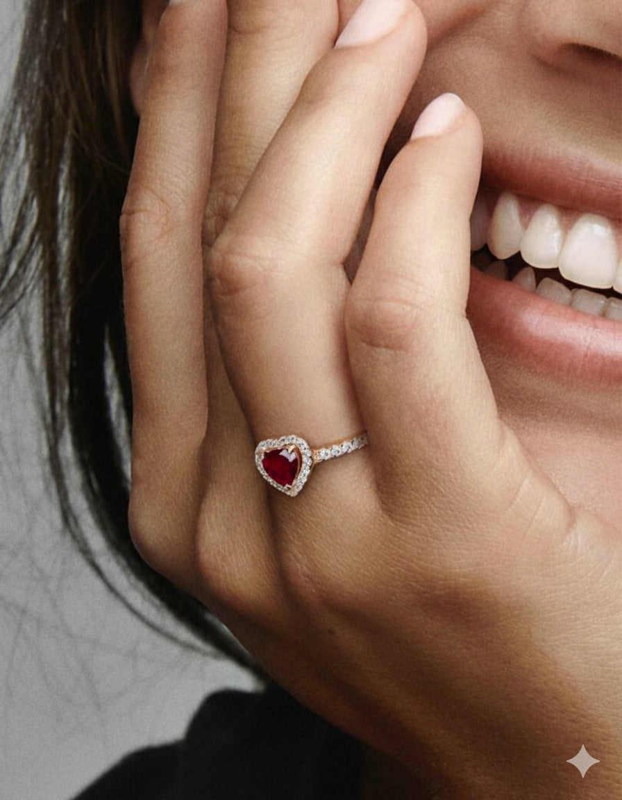 Anillo Pandora Corazón Rojo Brillante en Rose Gold