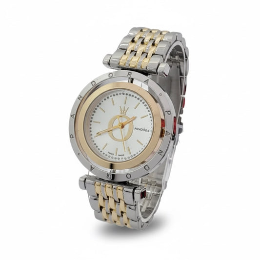 Reloj Pandora Centro Giratorio Dorado Y Plateado Brillante