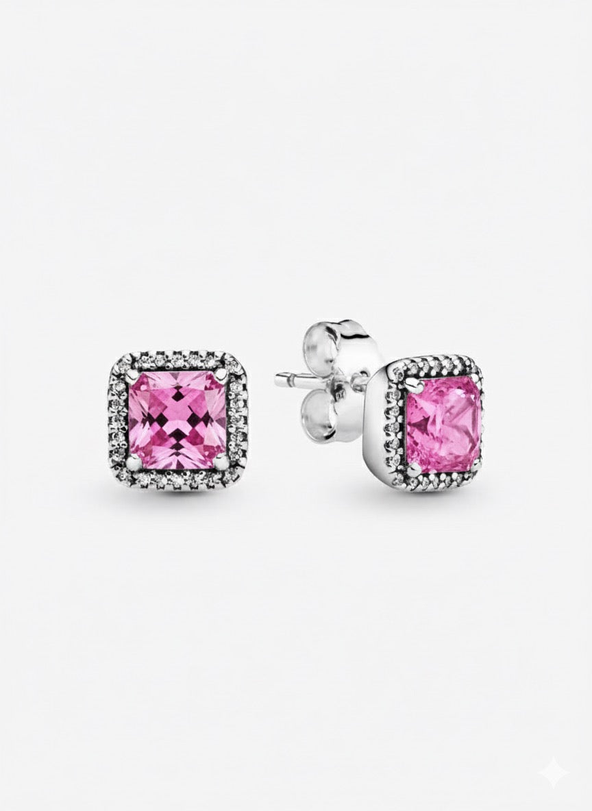 Aretes Pandora Cuadrado Rosa