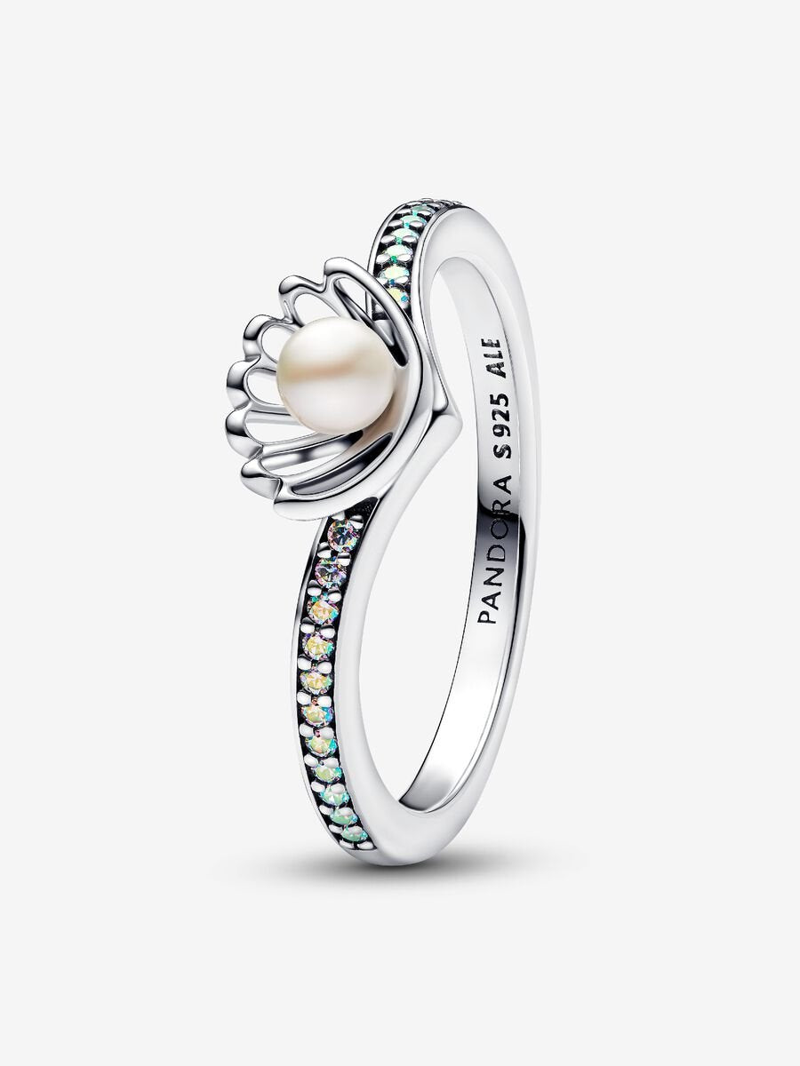 Anillo Pandora Perla Cultivada de Agua Dulce Tratada Concha Princesa Ariel de Disney
