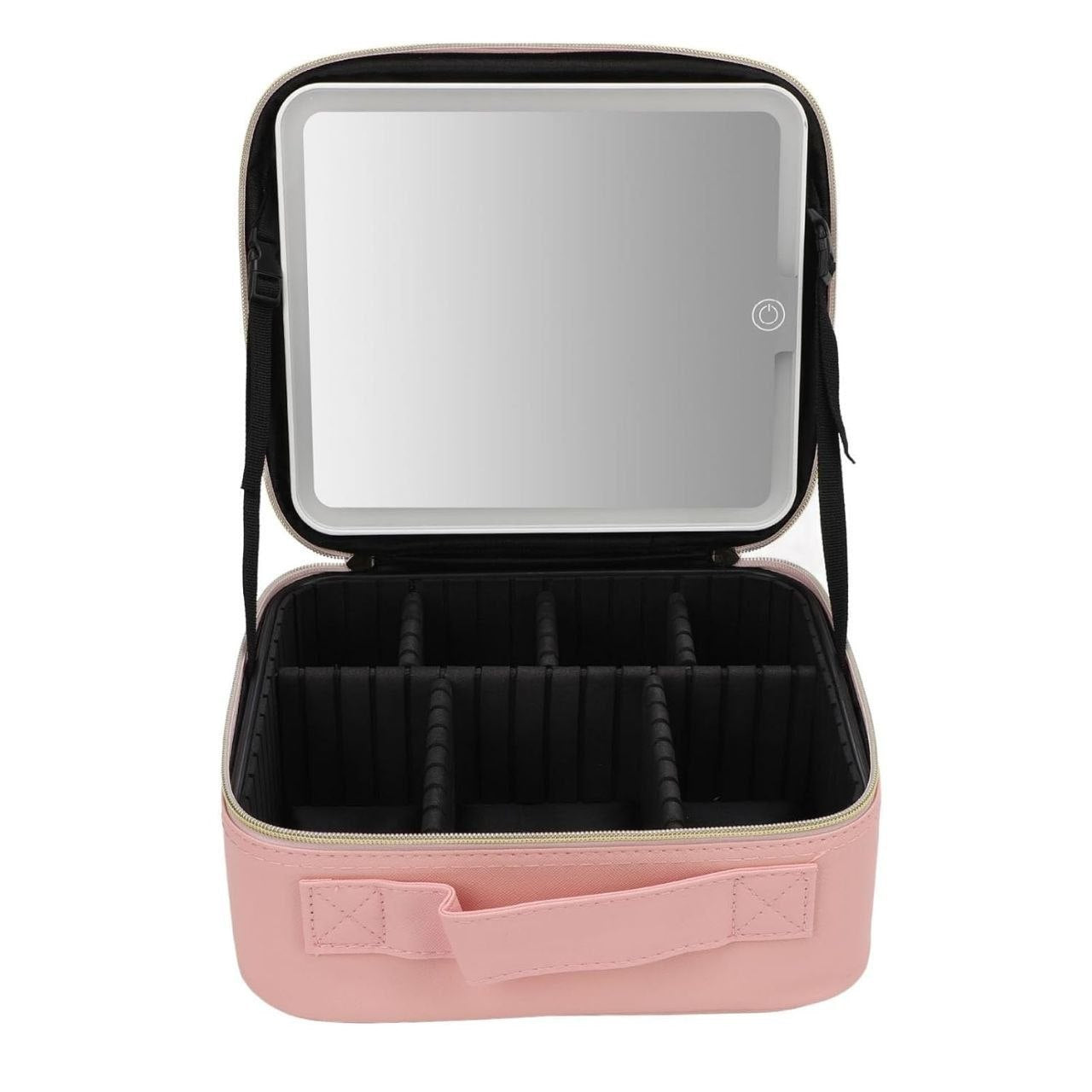 Maletín Organizador De Maquillaje Con Espejo Luz Led Rosado