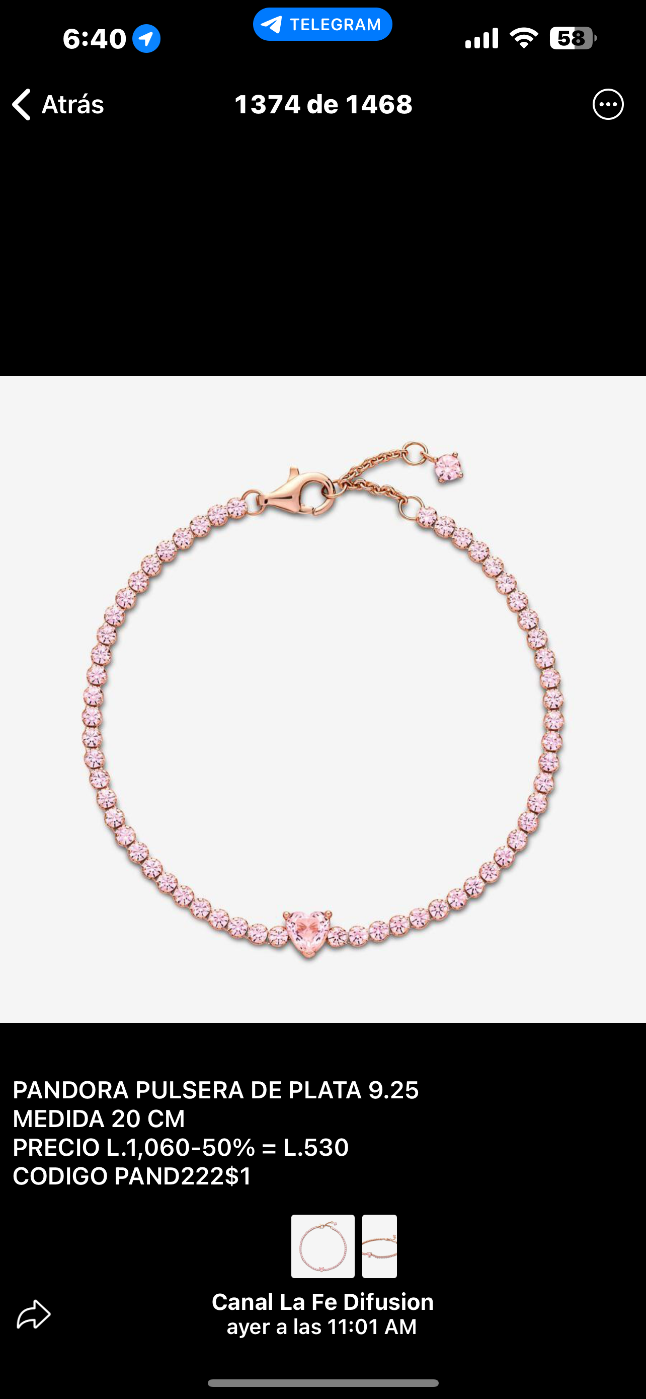 Pulsera Pandora Corazón Brillante Rose Gold