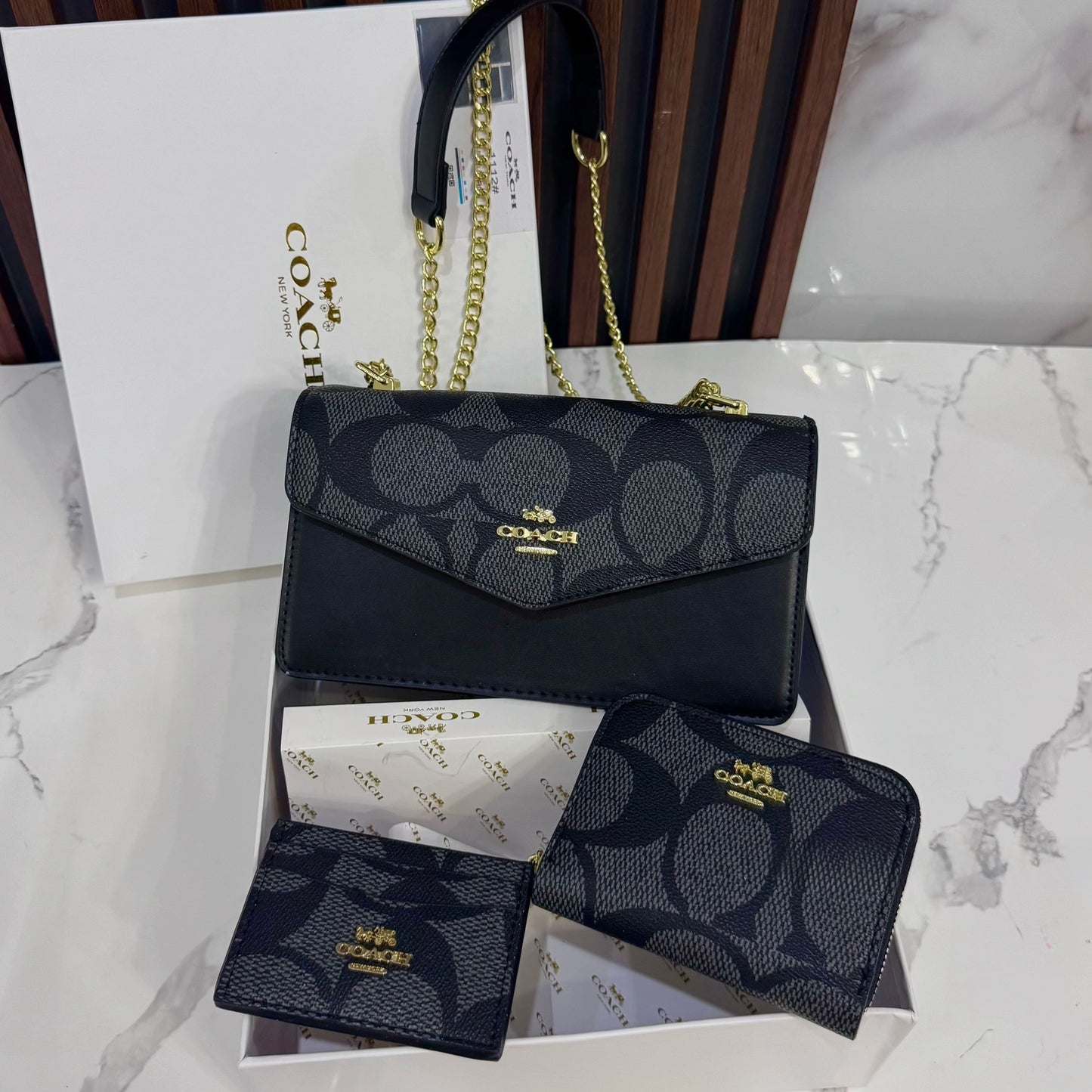 Set Coach De 3 Piezas Rectangular Negro Con Caja