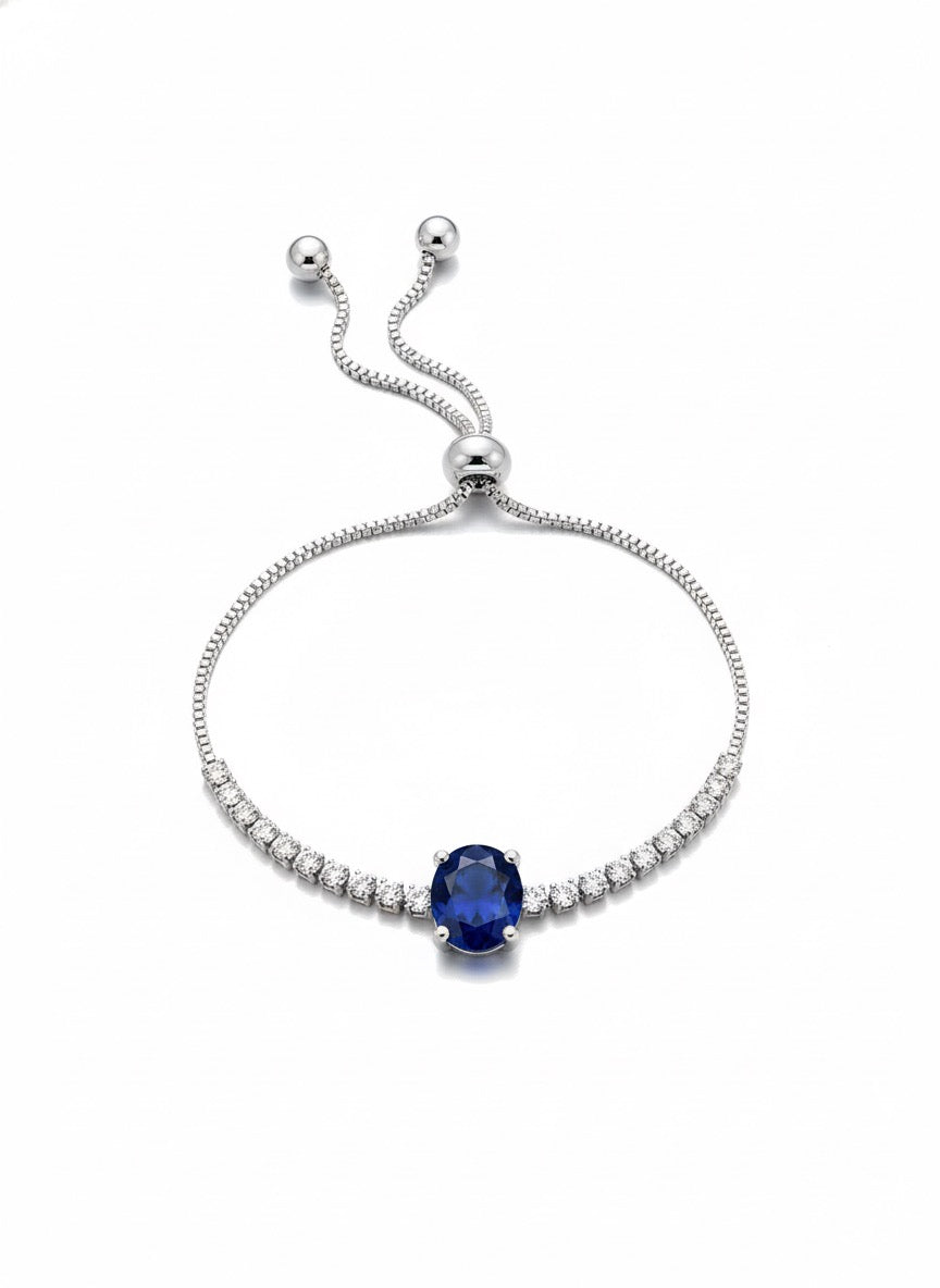 Brazalete De Tenis Con Zirconia Azul Ajustable