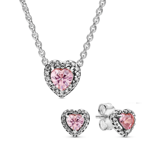 Set Pandora De Corazón Rosa con aretes