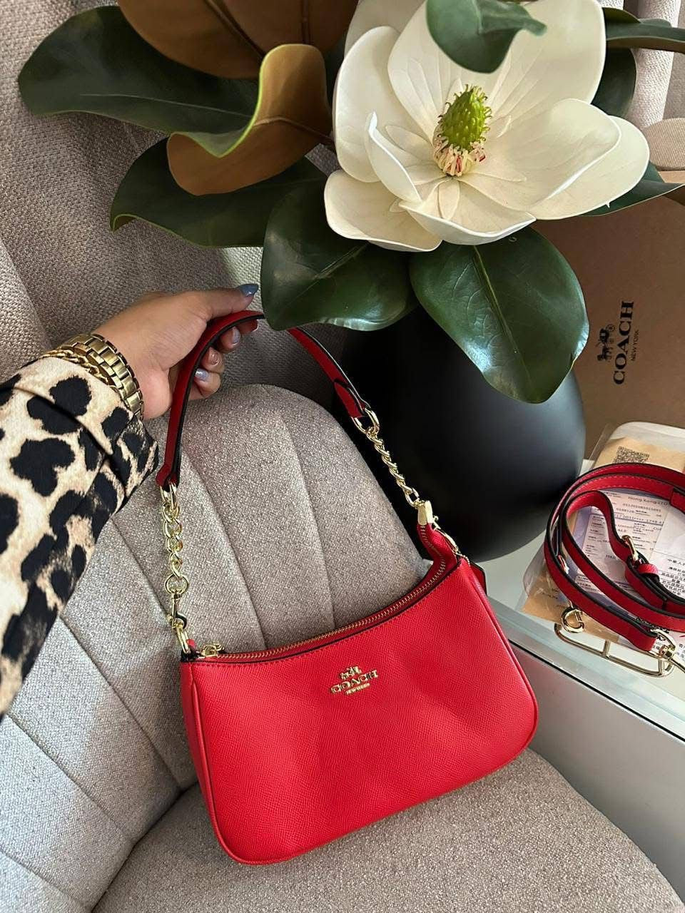 Cartera Coach Teri Roja Con Strap Largo