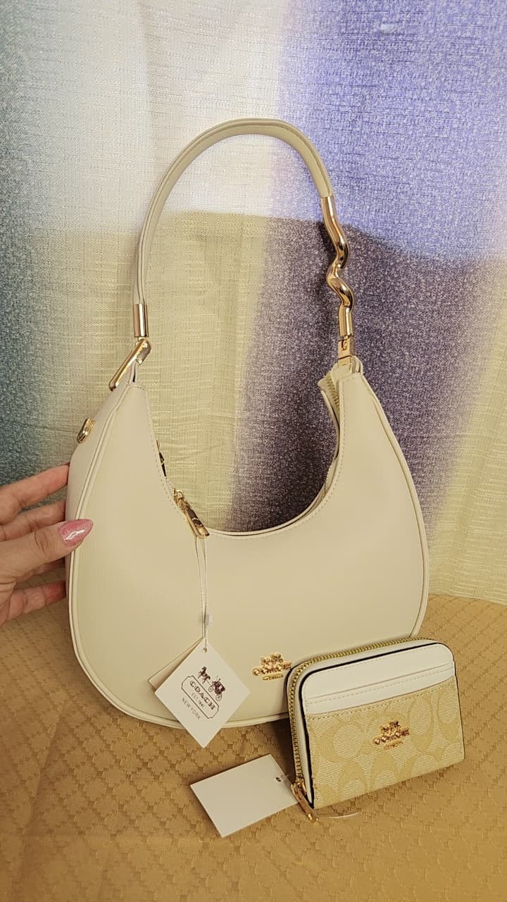 Cartera Coach Media Luna Calidad Alta Con monedero Beige