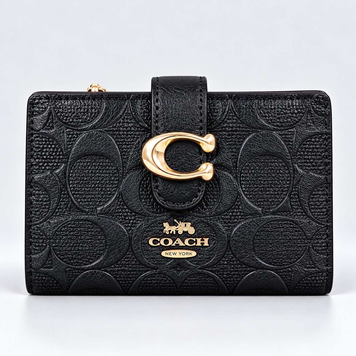 Monedero Mediano Coach Tabby En Color Negro Con Herraje Dorado Con Caja