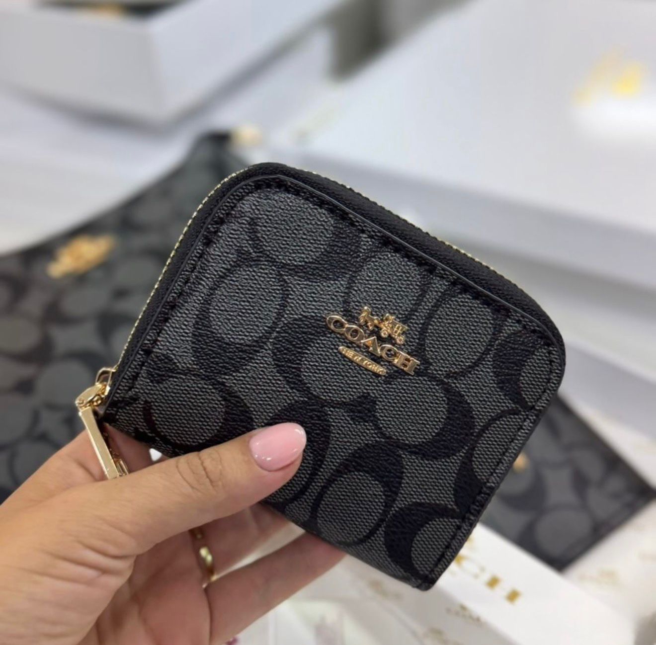 Set De Cartera Coach 3 Piezas en Negro Con Gris