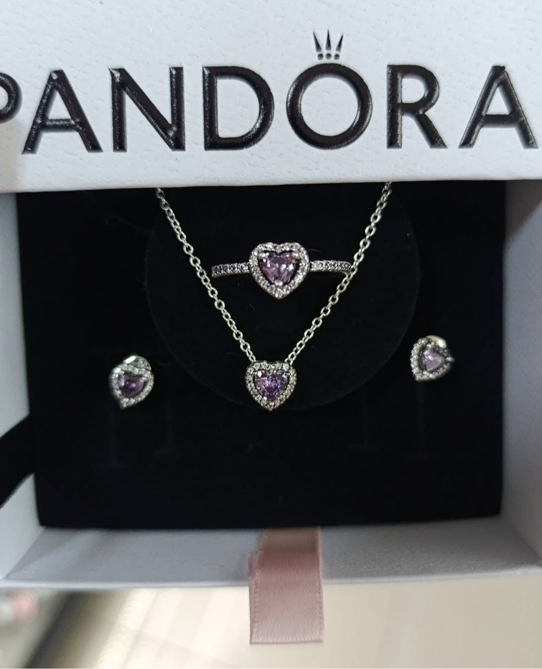 Collar Pandora Corazón Brillante Morado