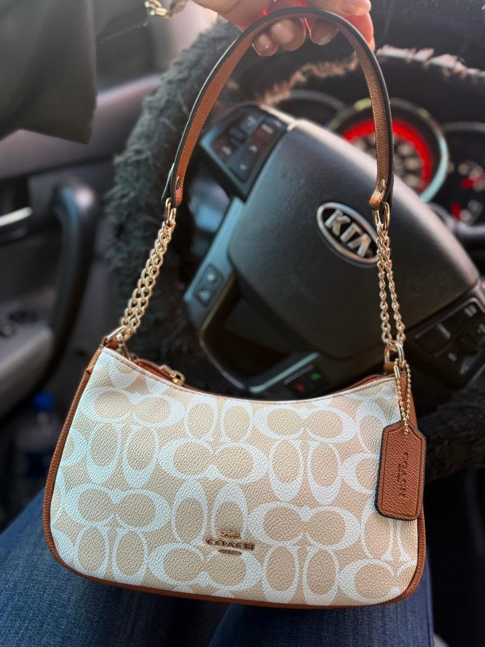 Cartera Coach De Hombro Mediana Teri Color Khaki Beige