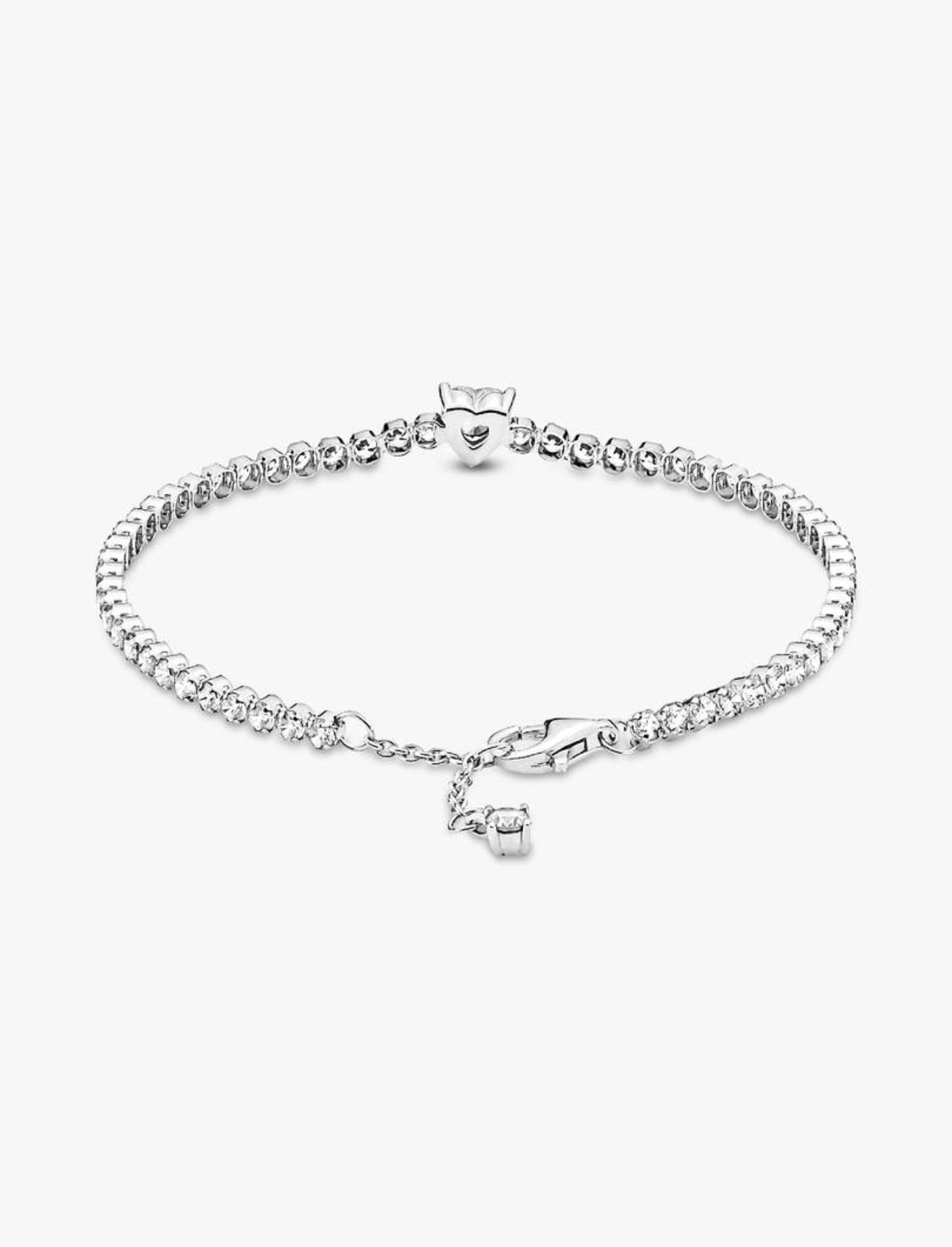Pulsera Pandora de Tenis Corazón Blanco Brillante