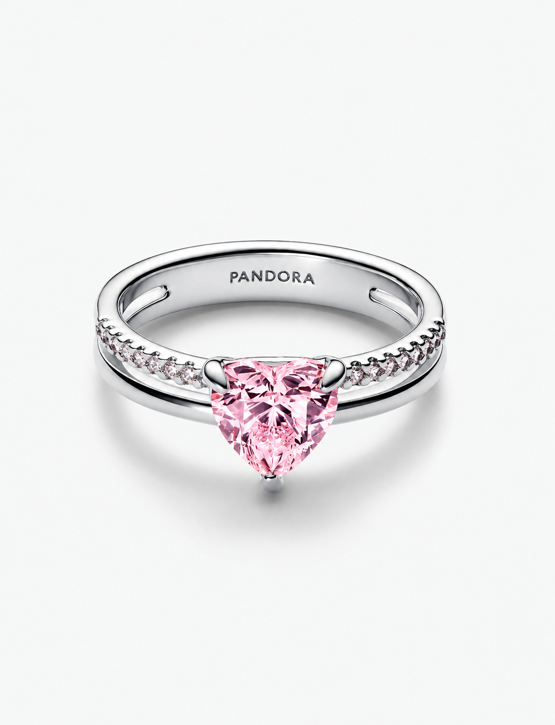 Anillo Pandora Corazón Rosa Doble Banda