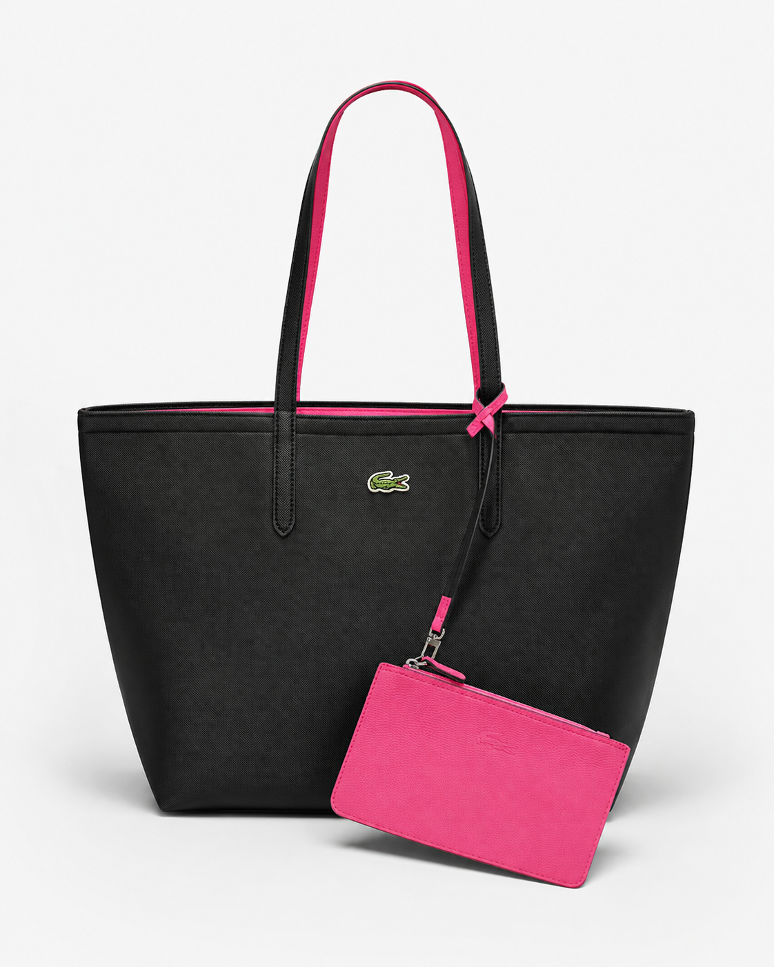 Cartera Lacoste Grande Con Bolsa De Mano De 2 Colores Negro y Rosa