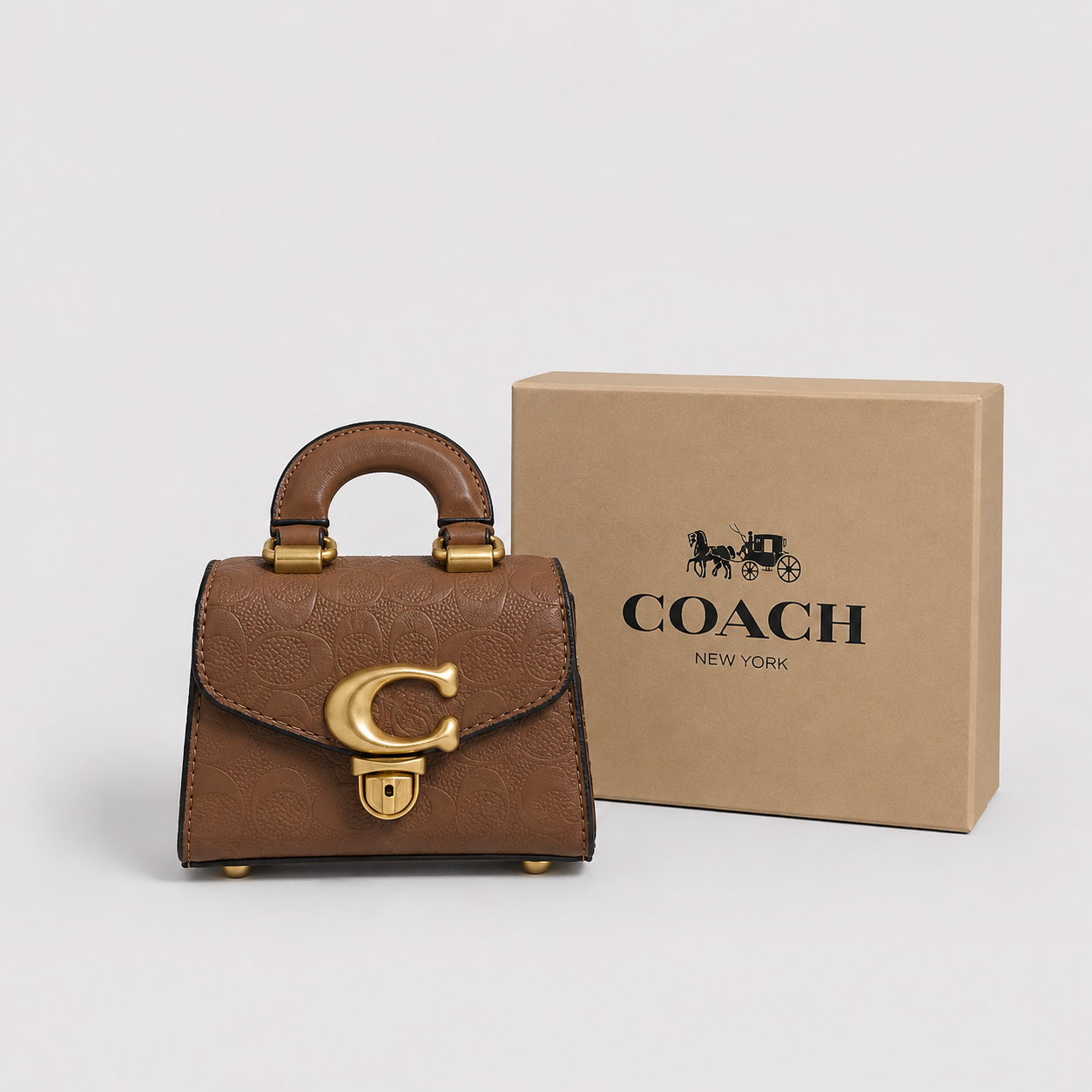 Cartera Mini Coach Sammy Top Handle 12 Marrón Con Caja