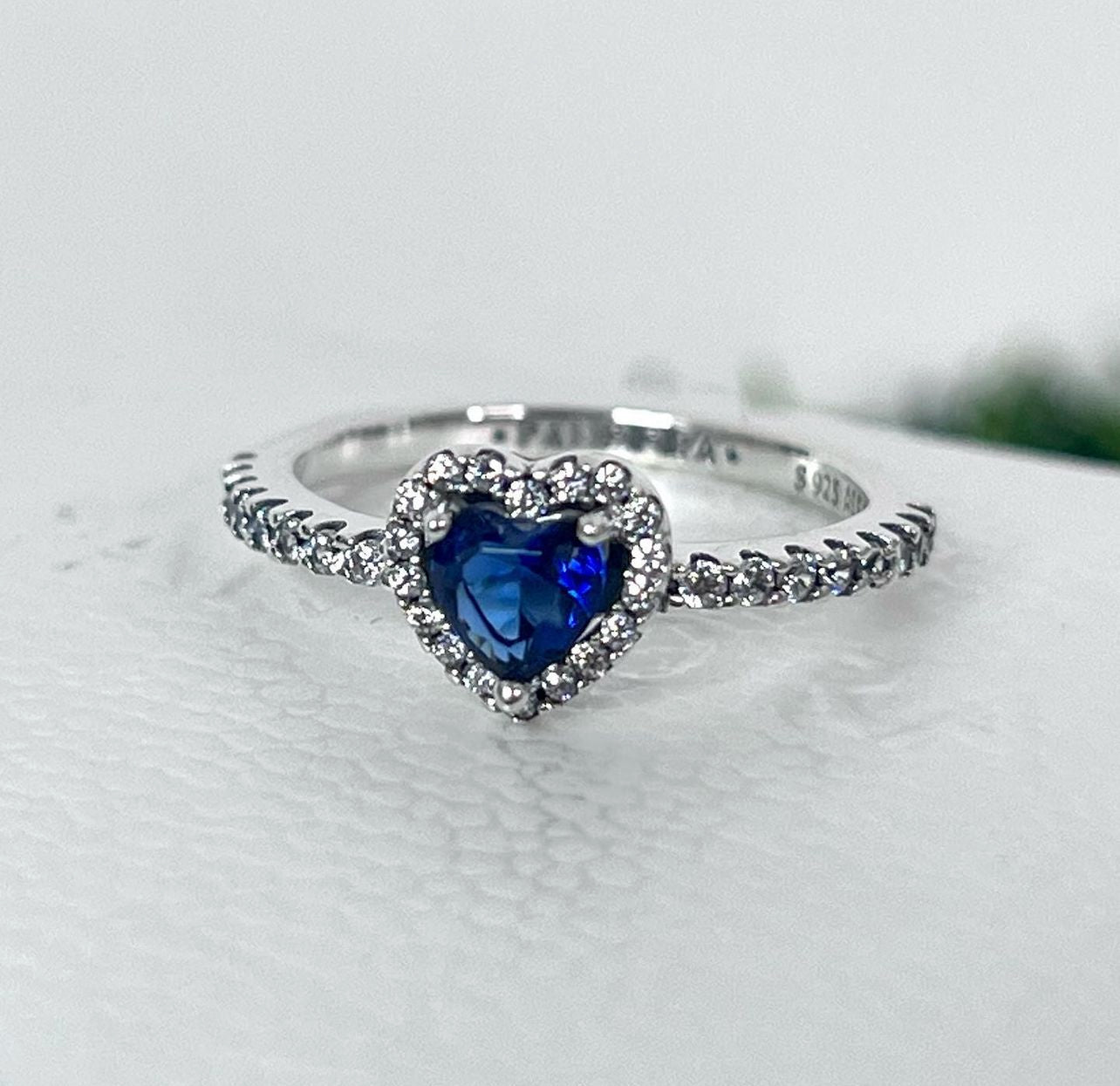 Anillo Pandora Corazón Azul Plata