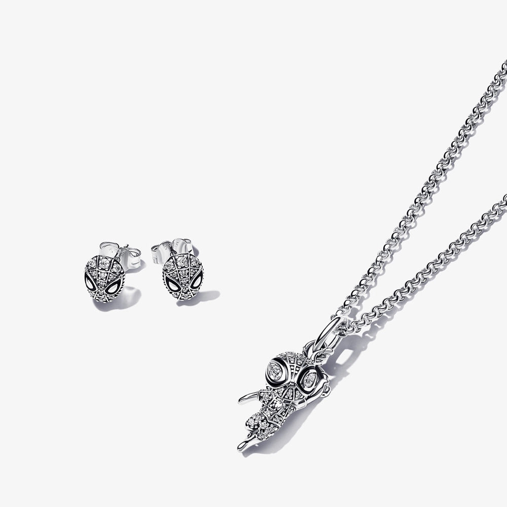 Aretes Pandora De Botón Máscara De Spiderman De Marvel