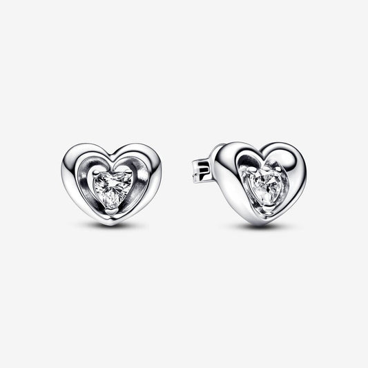 Aretes Pandora De Corazón con Zirconia Flotante