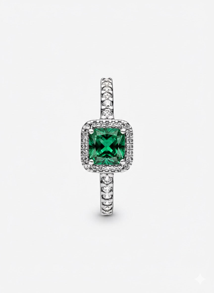 Anillo Pandora Cuadrado Verde Elegante Atemporal