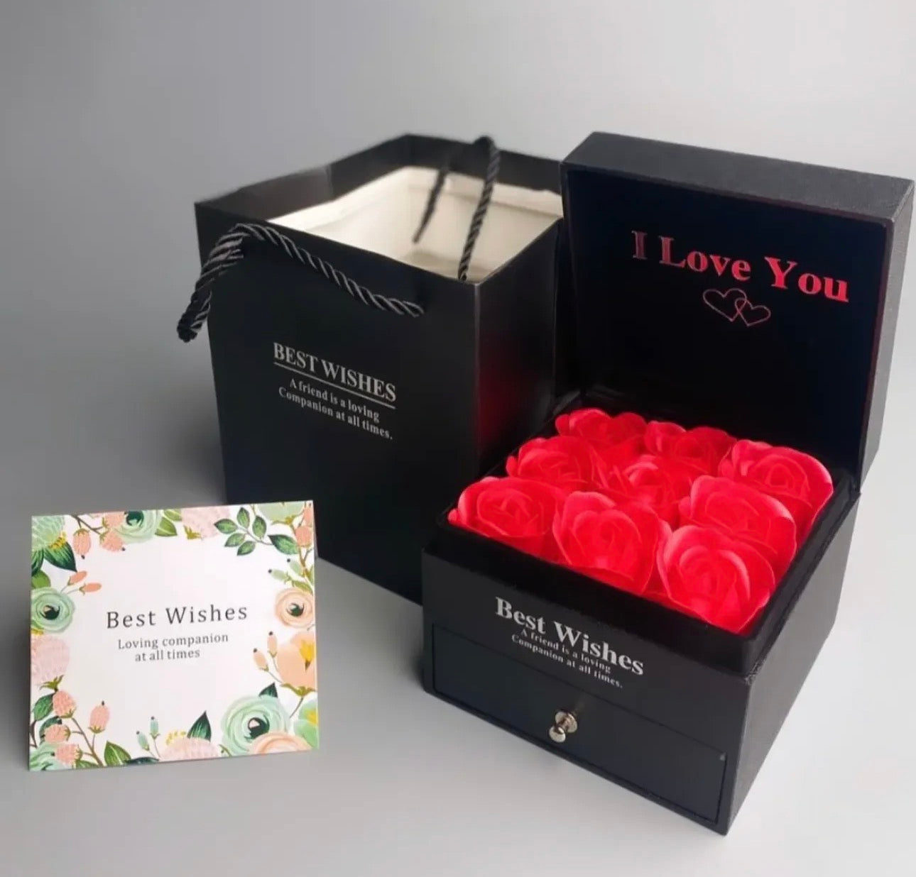 Kit De Regalo Negro Cuadrado Con Rosas