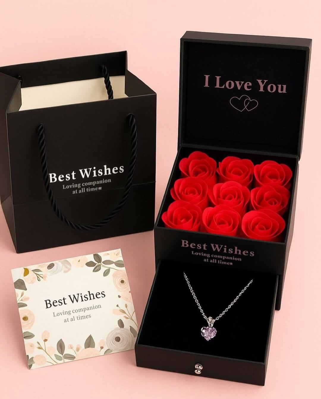 Kit De Regalo Negro Cuadrado Con Rosas