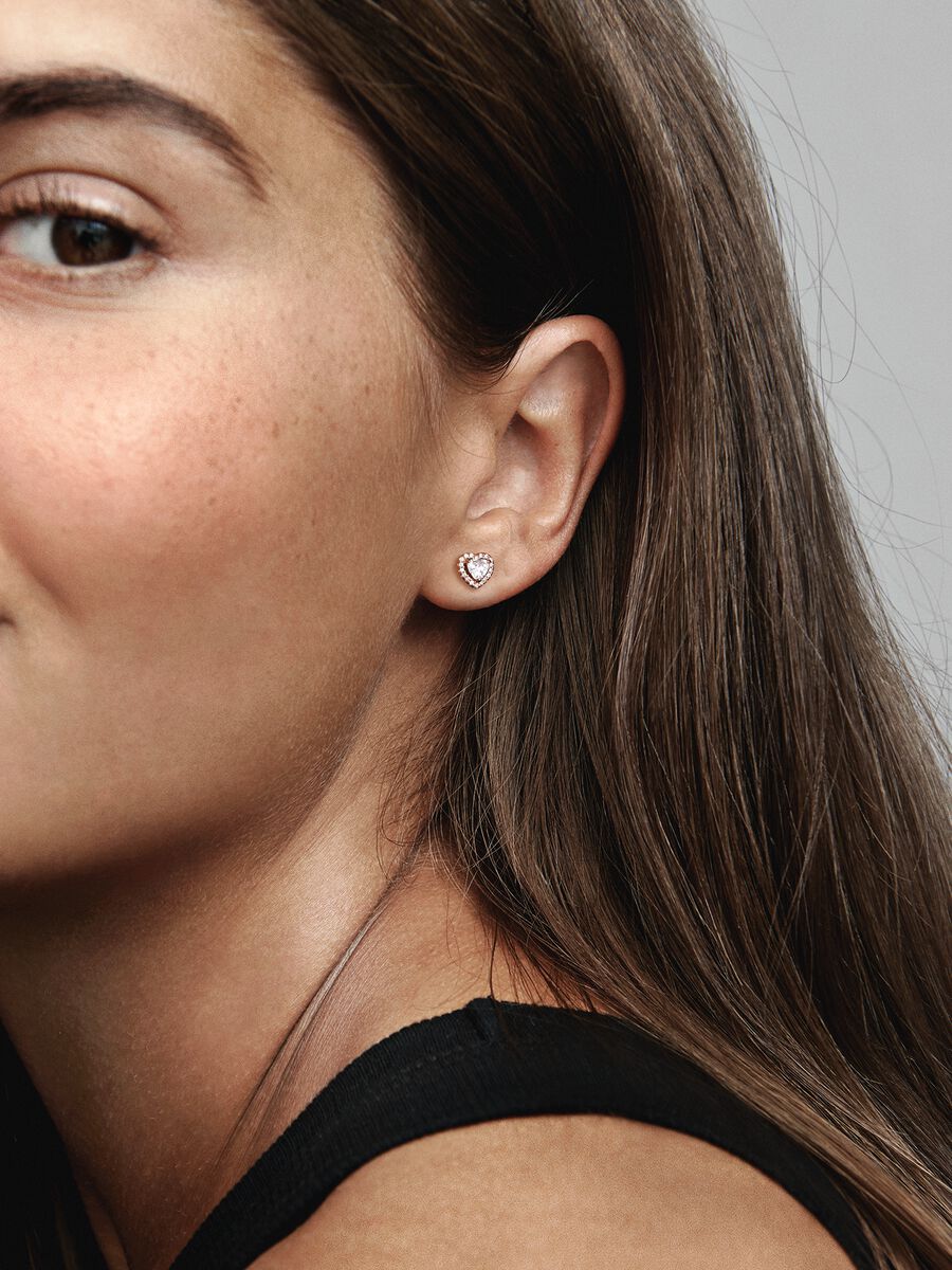 Aretes Pandora Corazones en Relieve Rose Gold