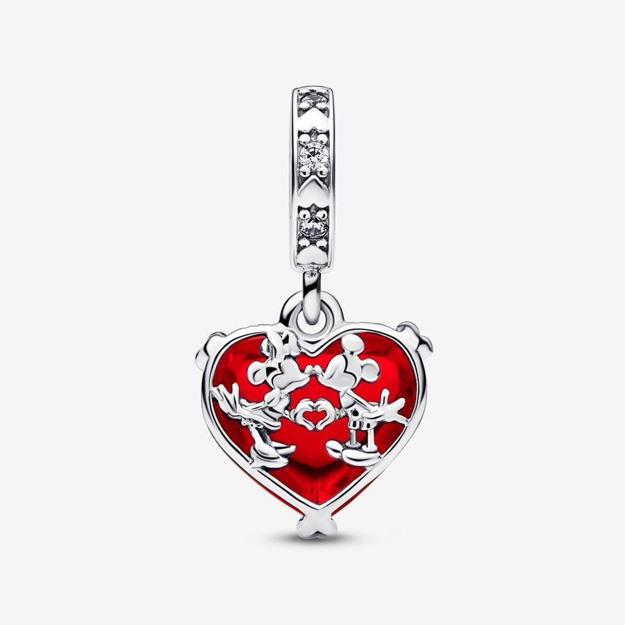 Charm Pandora colgante de cristal de Murano rojo con beso de Mickey y Minnie Mouse de Disney