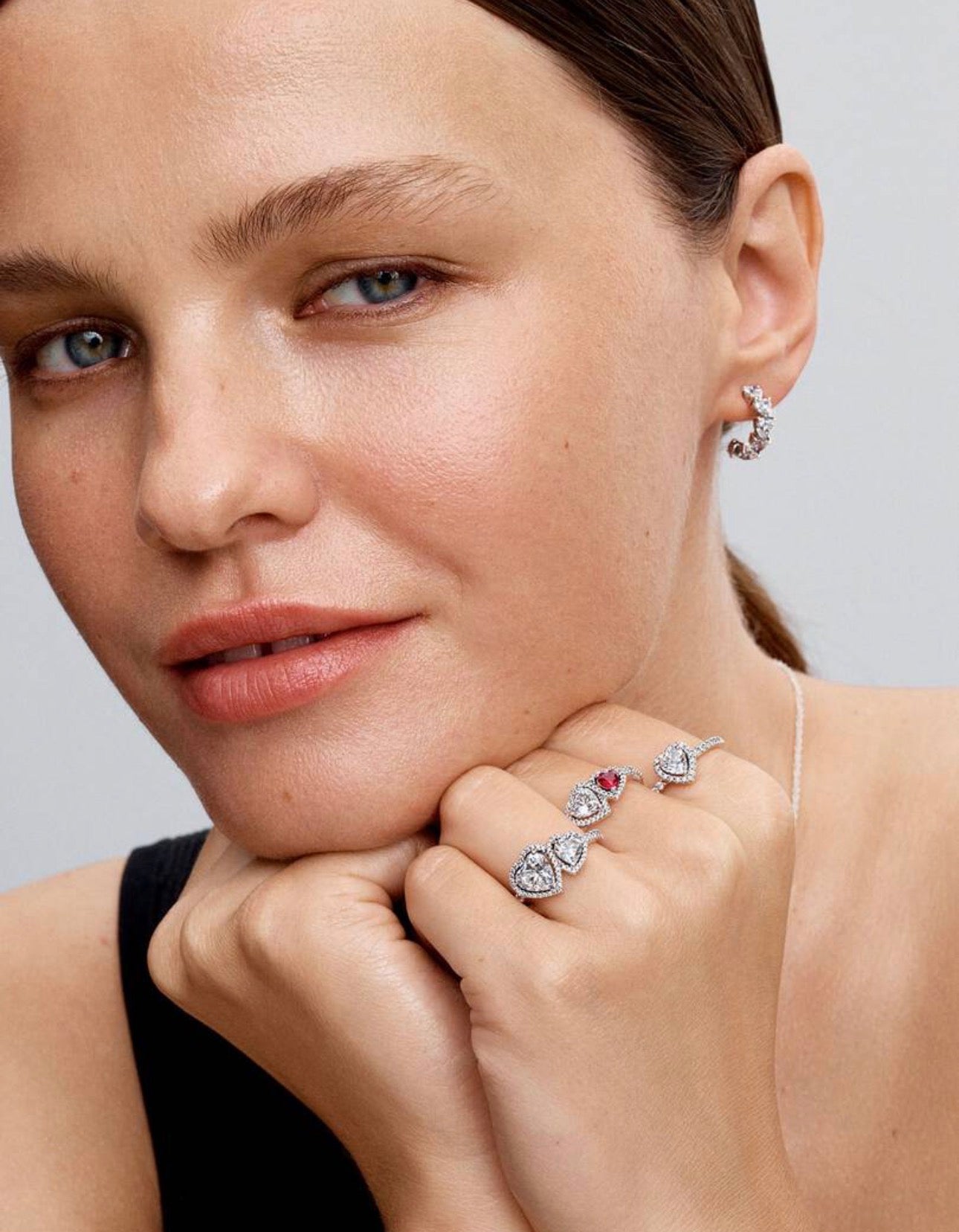 Anillo Pandora Doble Corazon Halo Brillante