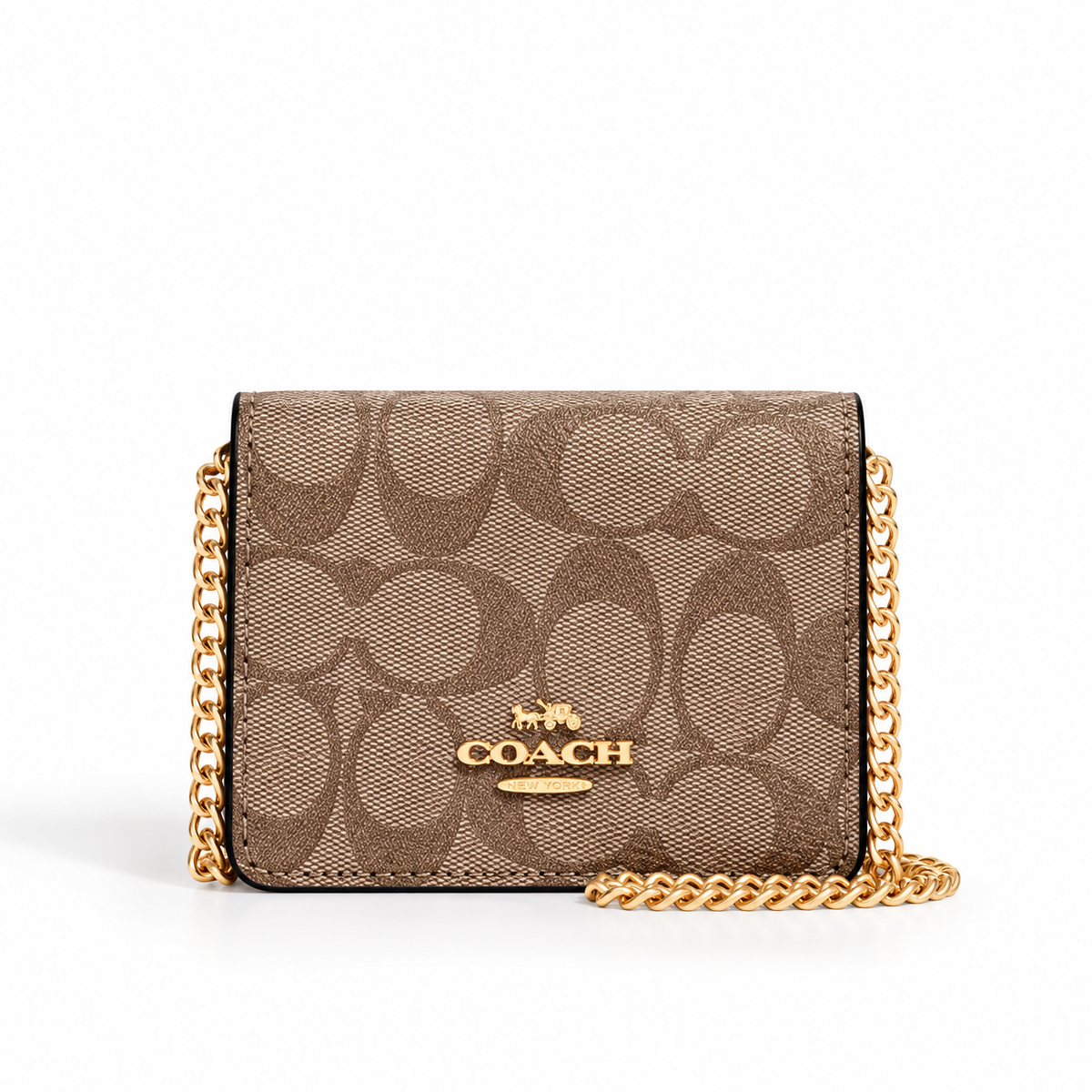 Cartera Coach Mini Marrón De Cadena Con Caja