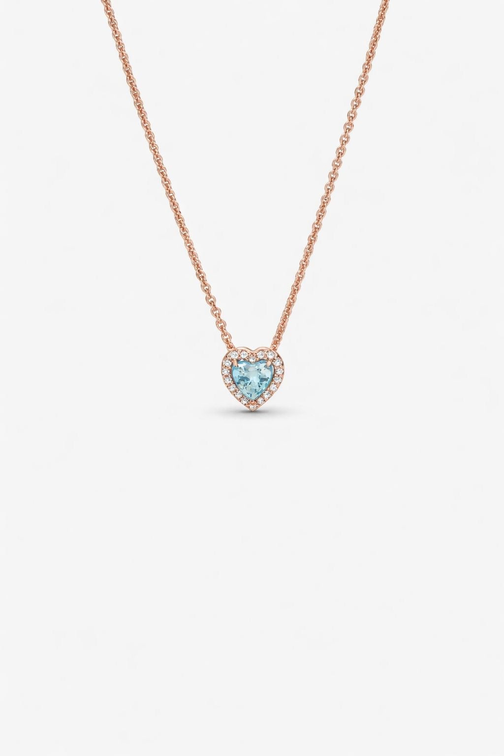 Collar Pandora Corazón Celeste En Rose Gold